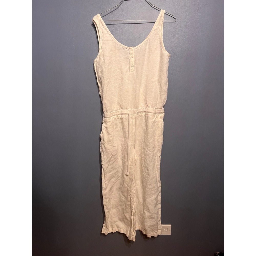 Anthropologie Cloth & Stone White 100% Linen Jumpsuit Wide Leg Crop Size Sm Boho